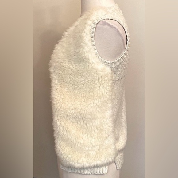Max Studio Cream Faux Fur Ribbed Sweater Sleeveless Open Cardigan Size M - Picture 6 of 10